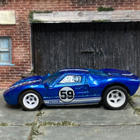 Custom Hot Wheels - Ford GT-40 - Blue and White - White Mag Wheels - Rubber Tires