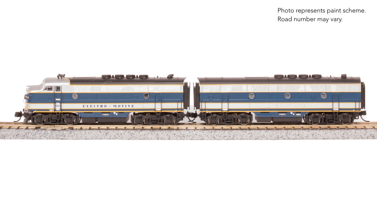 Broadway Limited Imports N EMD F3 A/B, Demo 754A1/754B1, Blue & Aluminum, A-unit Paragon4 Sound/DC/DCC, Unpowered B — product view 1