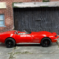 Custom Hot Wheels - 1970 Chevy Corvette Stingray Convertible -Red - Black Mag Wheels - Rubber Tires