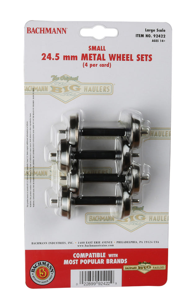 Bachmann Large Scale 24.5mm Small Metal Wheel Set - 4 per Card #92422 - exact product image