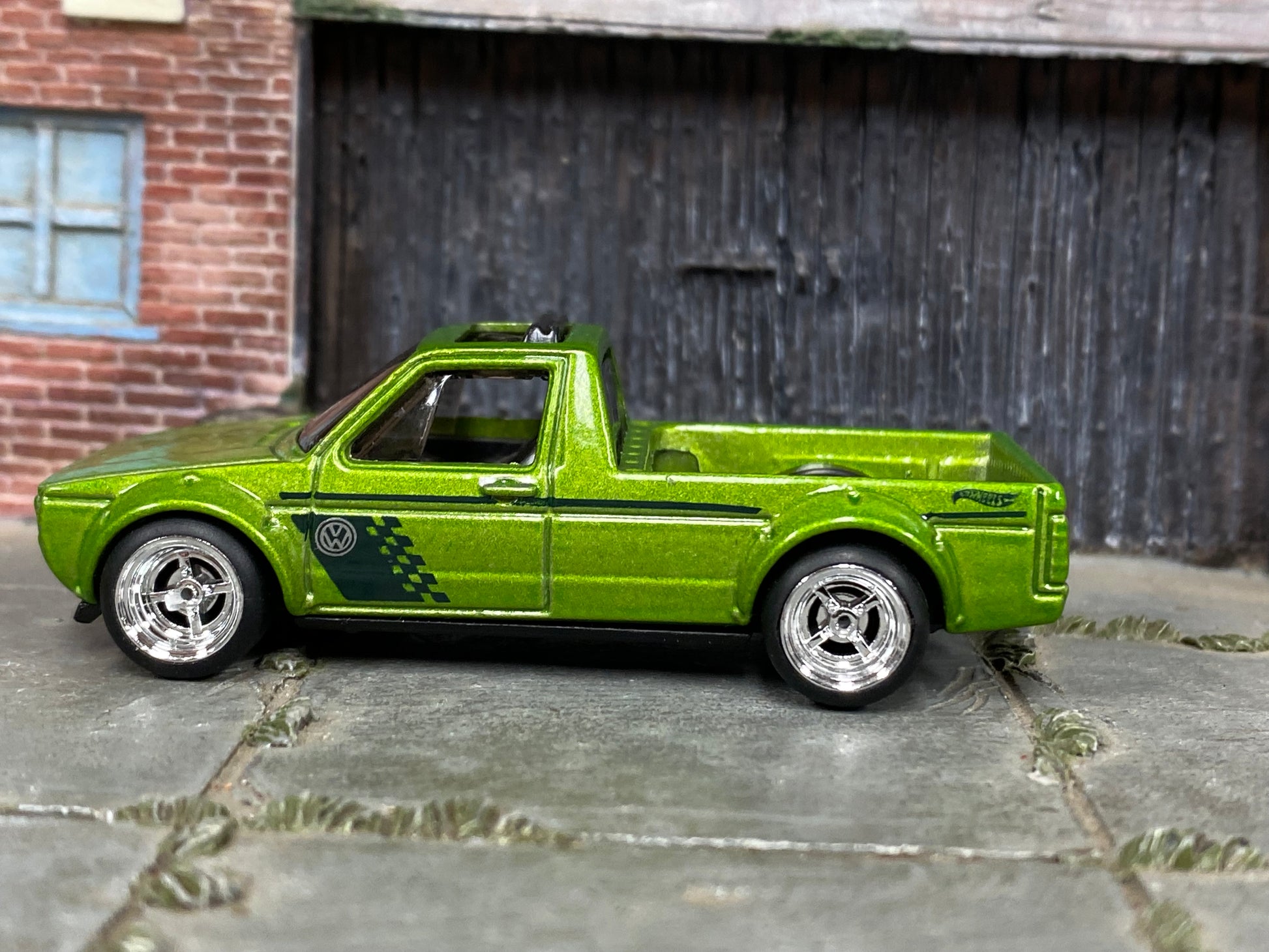 Custom Hot Wheels - Volkswagen Caddy - Green - Chrome Mag Wheels - Rubber Tires
