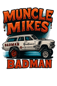 Muncle Mikes Hot Rod and Rat Rod Shirt Mayhem! BADMAN Wagon artwork close-up
