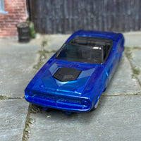 Custom Hot Wheels - Plymouth Barracuda - Blue - Gray 6 Spoke Wheels - Rubber Tires