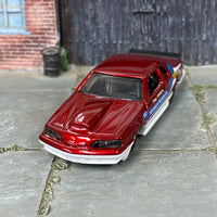 Custom Hot Wheels - 1988 Ford T-Bird Pro Stock - Dark Red and White - Chrome Mag Wheels - Rubber Tires