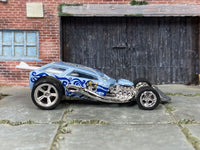 Custom Surf Crate Hot Rod in blue Wild Waves graphics, front three-quarter view