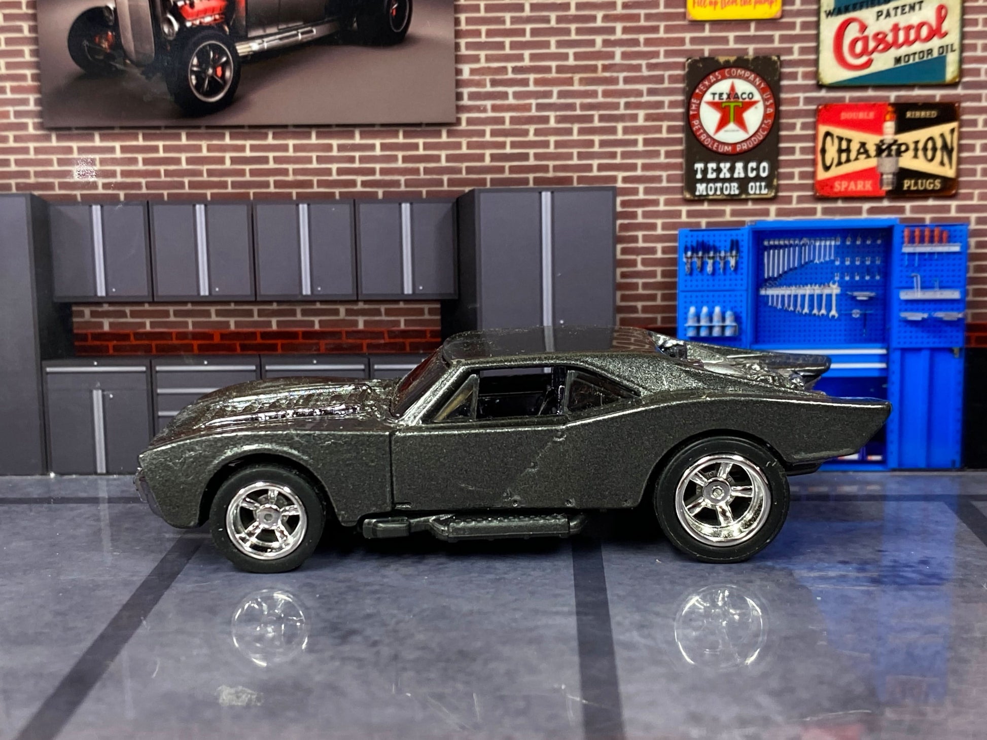 Custom Hot Wheels - Batman Batmobile Gotham Version - Gray - Chrome AMR Wheels - Rubber Tires