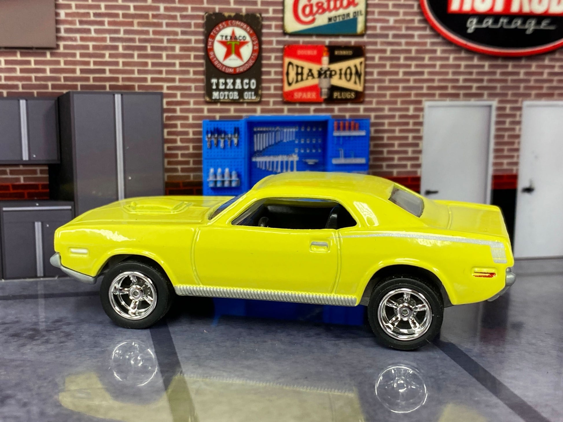 Custom Matchbox - 1970 Plymouth Cuda - Yellow - Chrome AMR Wheels - Rubber Tires