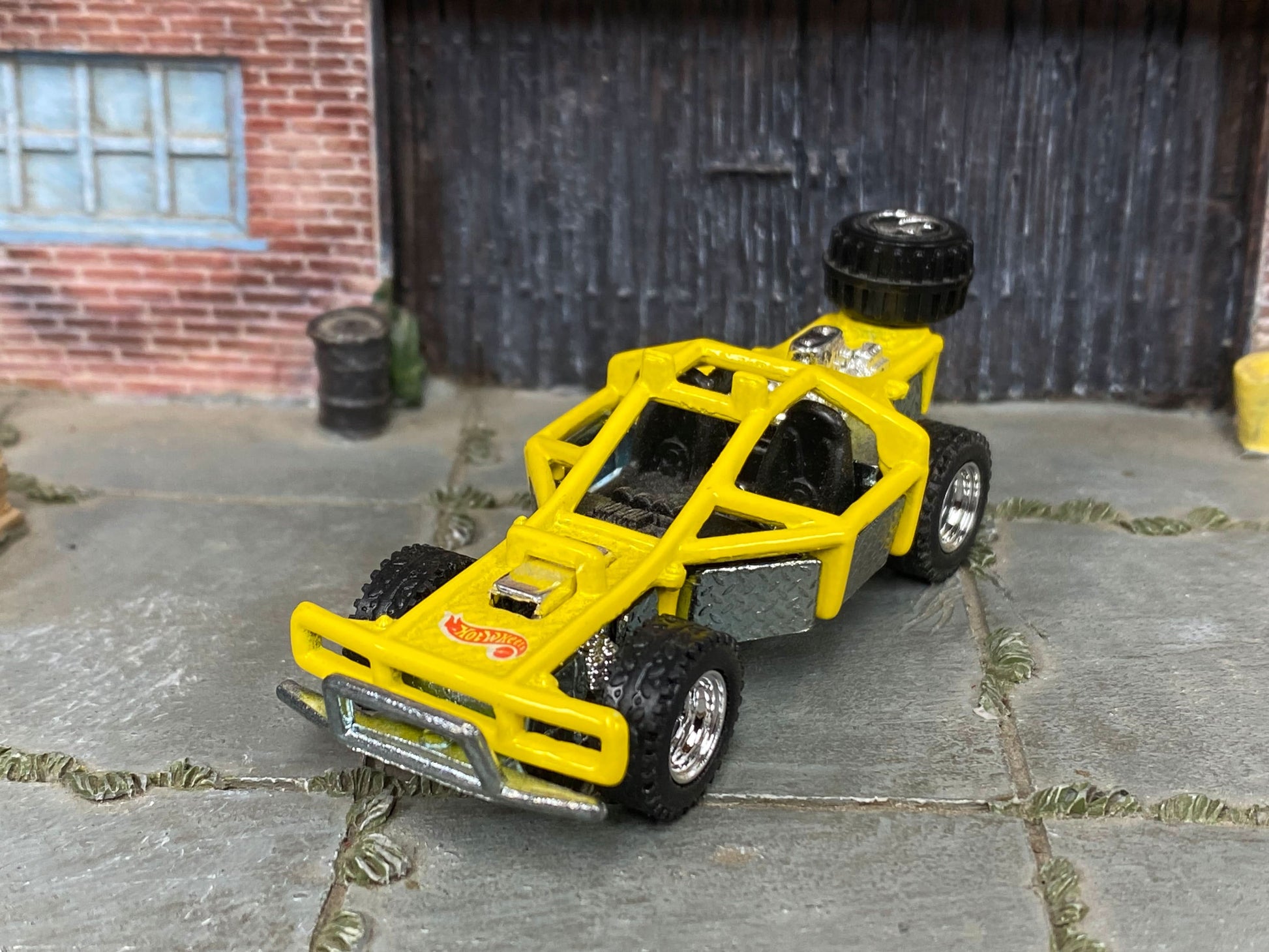 Custom Hot Wheels - Roll Cage Dune Buggy San Rail - Yellow - Chrome Mag Wheels - Off Road Rubber Tires