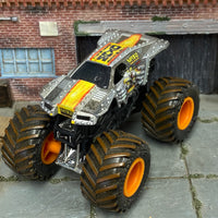 Loose Hot Wheels Monster Jam - Monster Truck - MAX-D - Silver and Orange (Muddy Tires)