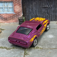 Custom Hot Wheels - 1966 Ford Mustang Shelby GT 500 - Purple with Flames - Chrome American Racing Wheels - Rubber Tires