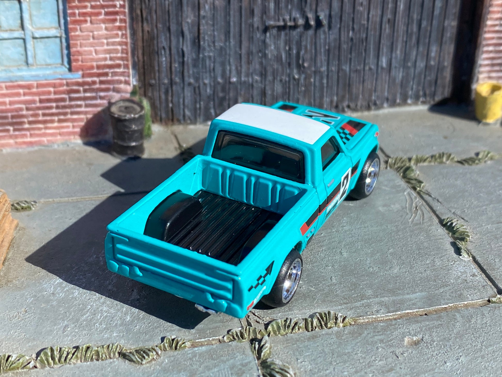 Custom Hot Wheels - Mazda REPU Mini Truck - Teal and White - Chrome 4 Spoke Wheels - Rubber Tires