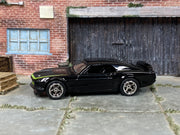 Custom Hot Wheels - 1969 Ford Mustang Boss 302 - Black and Green - Chrome Mag Wheels - Rubber Tires