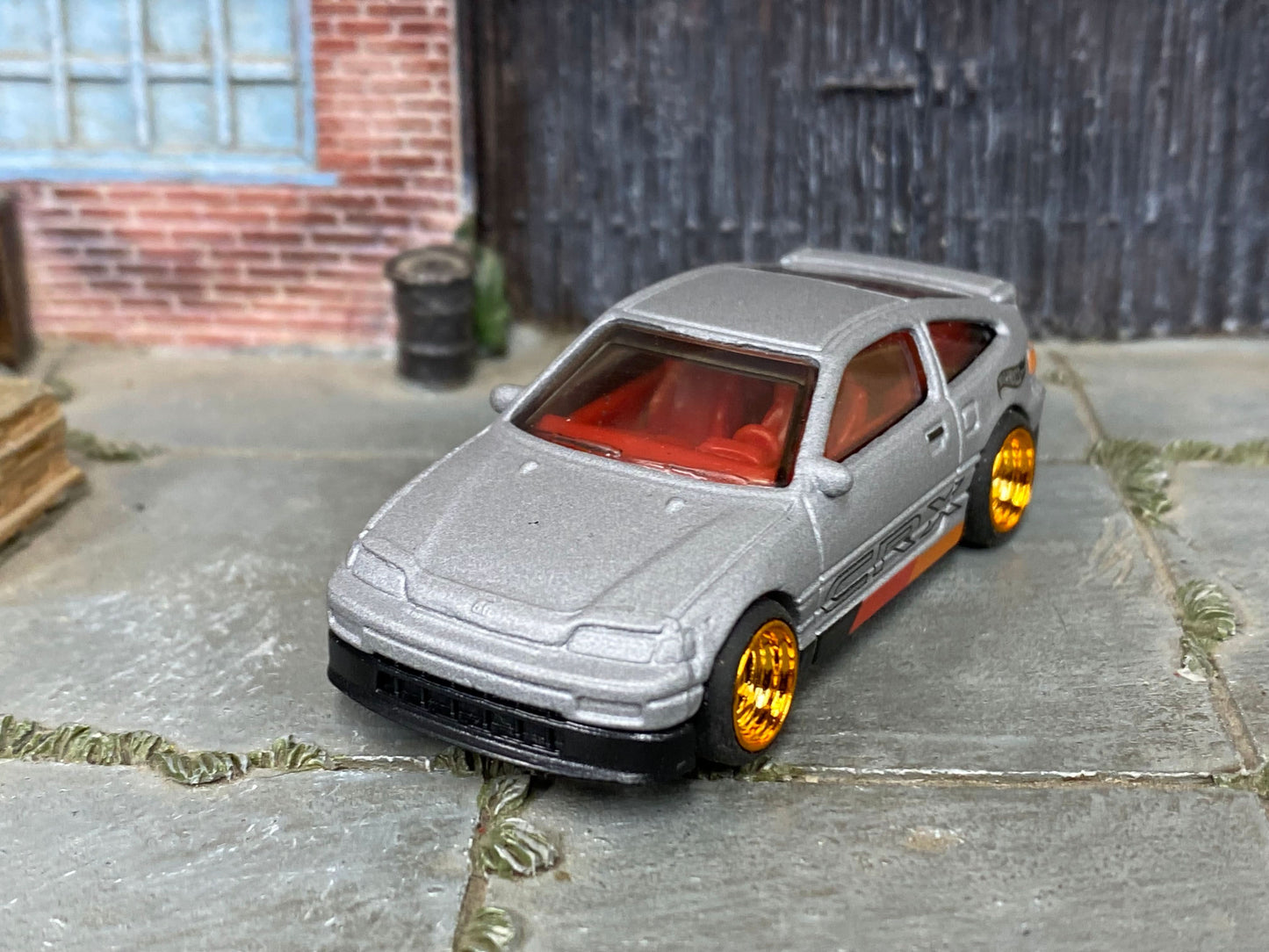 Custom Hot Wheels - 1988 Honda CRX - Satin Gray, Red, Black and Orange - Gold Mag Wheels - Rubber Tires