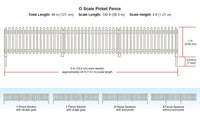 Woodland Scenics A3004 O scale Picket Fence manufacturer dimensions diagram, 48 inches total length.