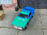 Custom Hot Wheels - 1969 Ford Mustang Boss 302 - Falken Green and Blue - Chrome Mag Wheels - Rubber Tires