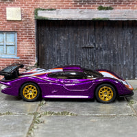 Custom Hot Wheels - Porsche 911 GTI-98 - Purple and White 27 - Gold Mag Wheels - Rubber Tires