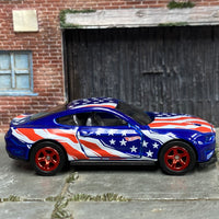 Custom Hot Wheels - 2018 Ford Mustang GT - Blue Stars and Stripes - Red Mag Wheels - Rubber Tires