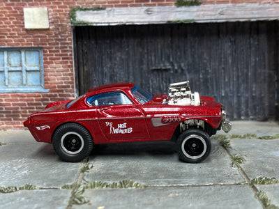 Custom Hot Wheels - Volvo P1800 Gasser - Burgundy - Black and Chrome 5 Spoke Wheels - Rubber Tires