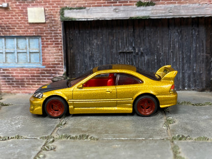 Custom Hot Wheels - Honda Civic SI - Gold and Black - Red Mag Wheels - Rubber Tires
