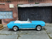 Custom Hot Wheels - 1965 Ford Mustang Convertible - Blue and White - Chrome Steel Wheels - Rubber Tires