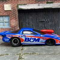 Custom Hot Wheels - Pro Stock Firebird Drag Car -Blue, Red and White B&M - Black and Chrome Mag Wheels - Rubber Tires