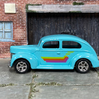 Custom Hot Wheels - 1940 Ford Fat Fender - Light Blue - Chrome AMR Wheels - Rubber Tires