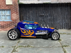 Custom Hot Wheels - Mod Rod Hot Rod - Blue with Flames - Chrome BBS Wheels - Rubber Tires