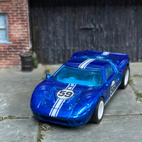 Custom Hot Wheels - Ford GT-40 - Blue and White - White Mag Wheels - Rubber Tires