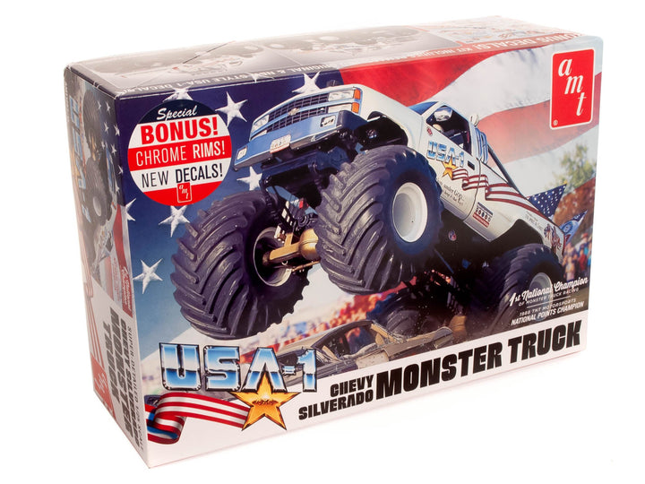 AMT1252 USA-1 Chevy Silverado Monster Truck model kit box