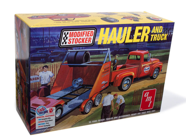 AMT 1953 Ford Pickup "Modified Stocker Hauler" Gulf 1:25 Scale Model Kit - official exact-product image 1