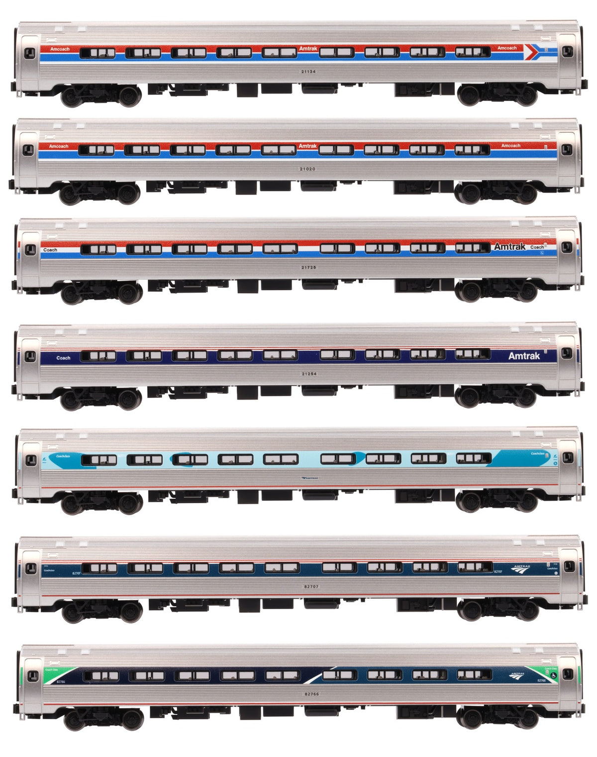 Amtrak Amfleet I Coach 7 Car Set All Phases (Limited Edition) (106-105) exact product view 1