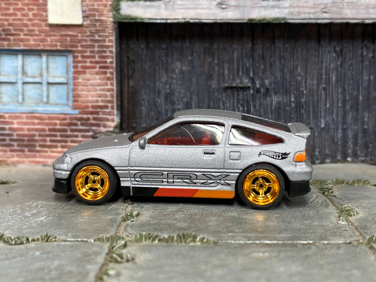 Custom Hot Wheels - 1988 Honda CRX - Satin Gray, Red, Black and Orange - Gold Mag Wheels - Rubber Tires