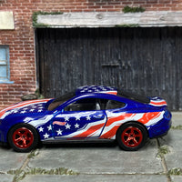 Custom Hot Wheels - 2018 Ford Mustang GT - Blue Stars and Stripes - Red Mag Wheels - Rubber Tires