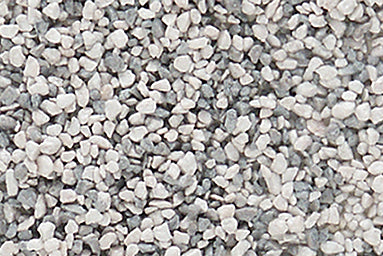Close-up of Woodland Scenics B1395 Gray Blend coarse Ballast showing the stone texture and color blend.