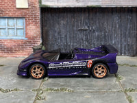 Purple Ferrari F50 custom Hot Wheels, front three-quarter view