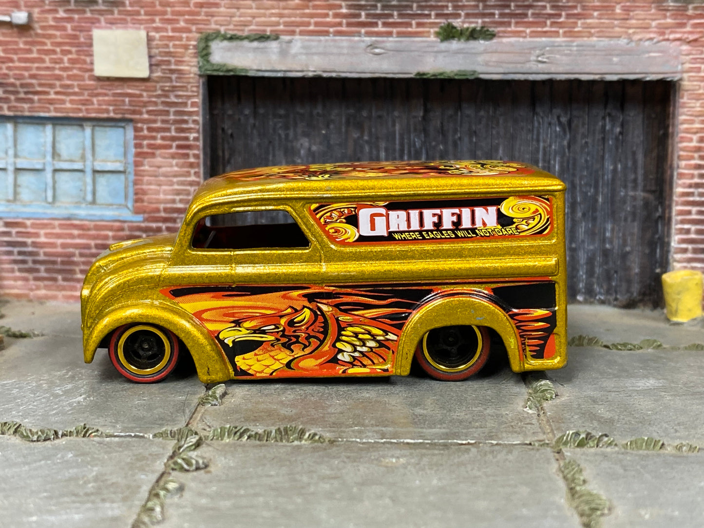 Custom Hot Wheels - Dairy Delivery - Gold Griffin - Black and Gold Mag Wheels - Redline Rubber Tires