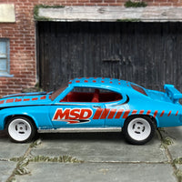 Custom Hot Wheels - 1970 Pontiac GTO Judge - Blue and Red MSD - White Mag Wheels - Rubber Tires