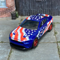 Custom Hot Wheels - 2018 Ford Mustang GT - Blue Stars and Stripes - Red Mag Wheels - Rubber Tires