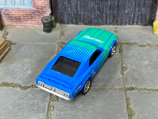 Custom Hot Wheels - 1969 Ford Mustang Boss 302 - Falken Green and Blue - Chrome Mag Wheels - Rubber Tires