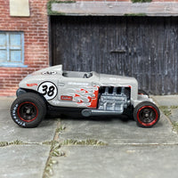 Custom Hot Wheels - 1928 Ford MAX STEEL - Gray38 - Black and Red Mag Wheels - Rubber Tires