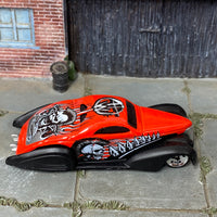 Loose Hot Wheels - Swoop Coupe - Red and Black with Flames and Skulls