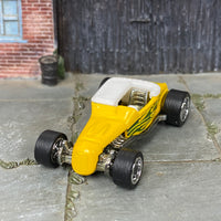 Custom Hot Wheels - Ford Track T T-Bucket - Yellow and White - Chrome Mag Wheels - Rubber Tires