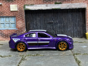 Custom Hot Wheels - 2020 Dodge Charger Hellcat - Purple and White - Gold 6 Spoke Wheels - Rubber Tires