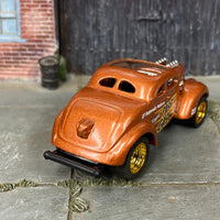 Custom Hot Wheels - 1937 Ford Gasser - Gold - Gold AMR Wheels - Rubber Tires