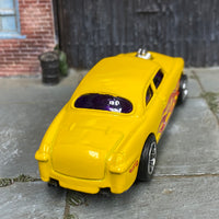 Custom Hot Wheels - Ford Shoebox - Yellow with Flames - Chrome American Racing Wheels - Rubber Tires