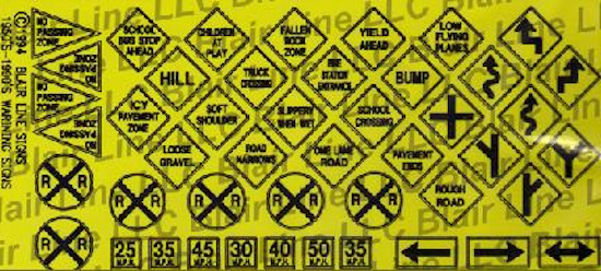 Blair Line HO Scale Highway Signs: Warning #2 1948-Present (black, yellow) – 106 — exact product reference