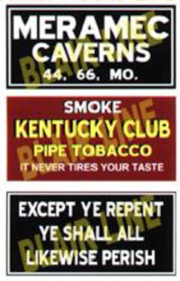 Blair Line N Scale Barn Sign Decals - Set #4 - Meramac Caverns, Except Ye Repent, Kentucky Club – 1253 — exact product reference
