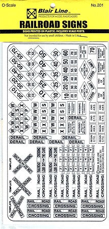 Blair Line 201 O Scale Railroad Signs printed sign sheet and packaging