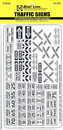 Blair Line 202 O Scale Regulatory Traffic Signs No. 1 printed sign sheet and packaging