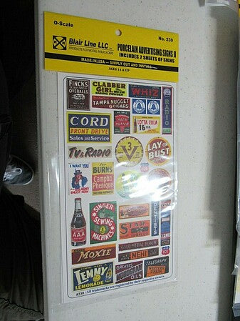 Blair Line 239 O Scale Porcelain Advertising Signs II printed sign assortment